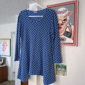 💕 Tianello By Steve Barraza Sz M  Tunic Long Sleeve Top Blue Boho USA